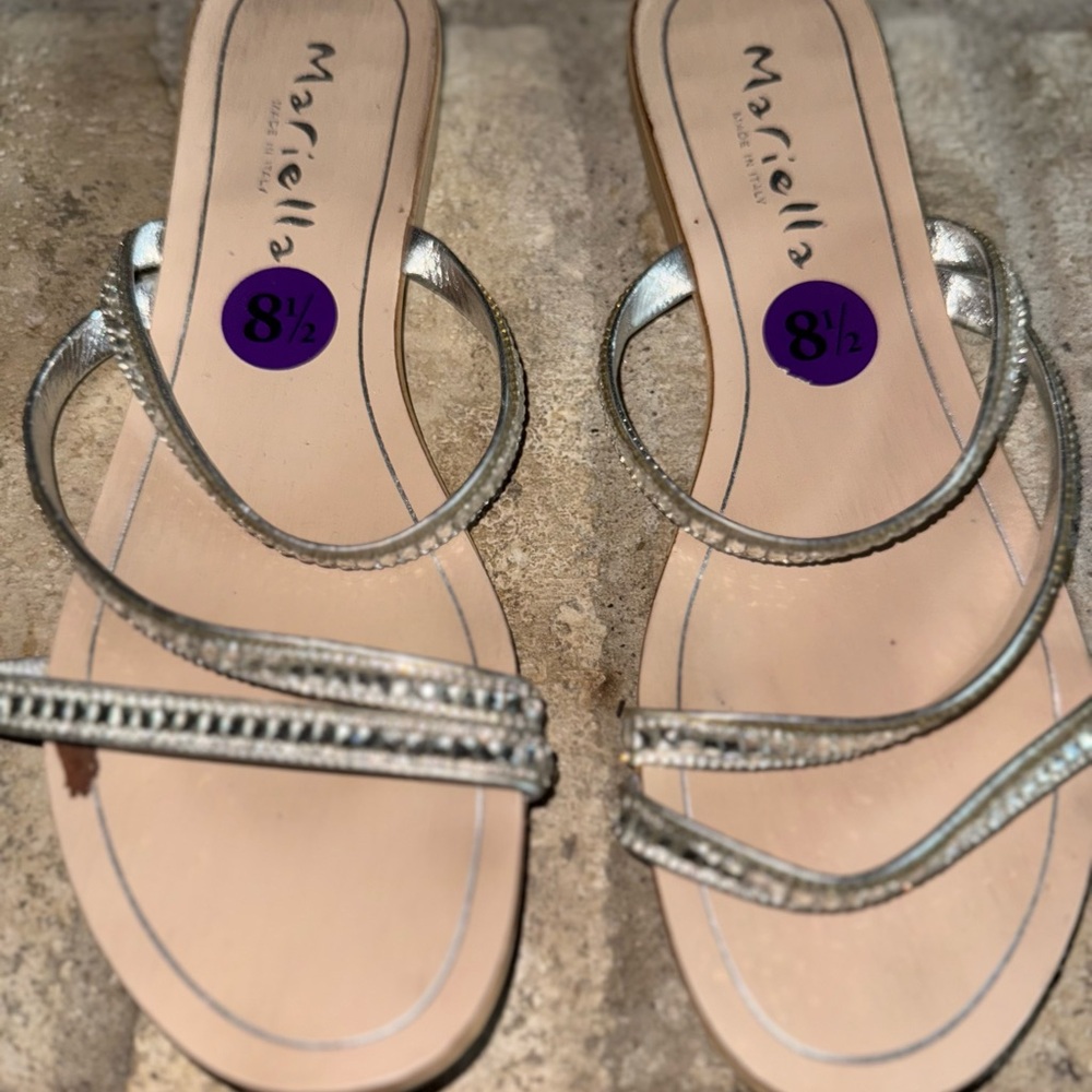 MARELLA Silver Sandals with Crystal Embellishments